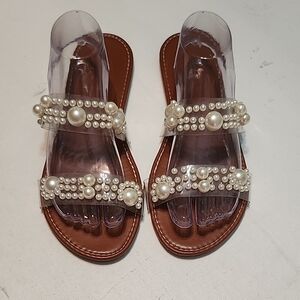 Pearl Embellished Clear Sandals, Size 43/11.5